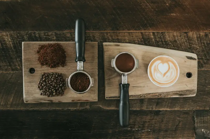 Coffee beans, grounds and espresso prepared for quality evaluation